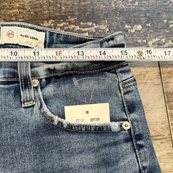 AG Jeans Womens Size 32 Farrah Mid Rise Crop Bootcut Blue Denim Frayed‎ Hem NEW - Picture 12 of 16